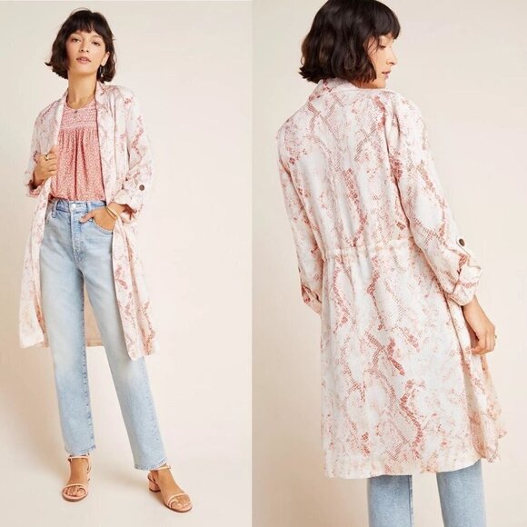 Cupcakes and Cashmere Neptune Snake Print Satin Trench Coat - Picture 1 of 10